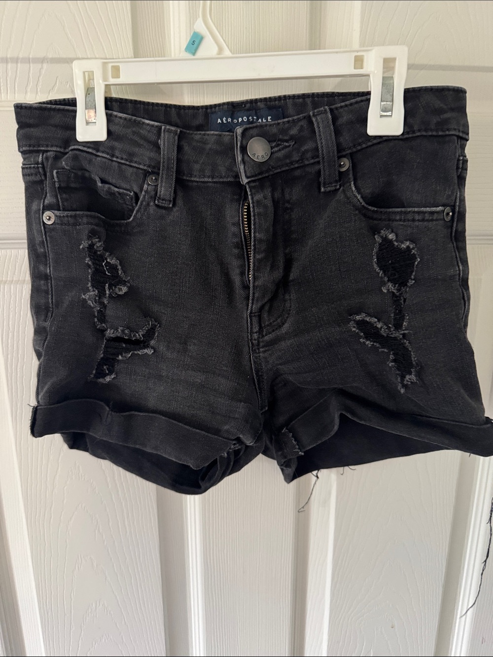 Aeropostale Black Distressed Roll-Hem Jean Shorts
